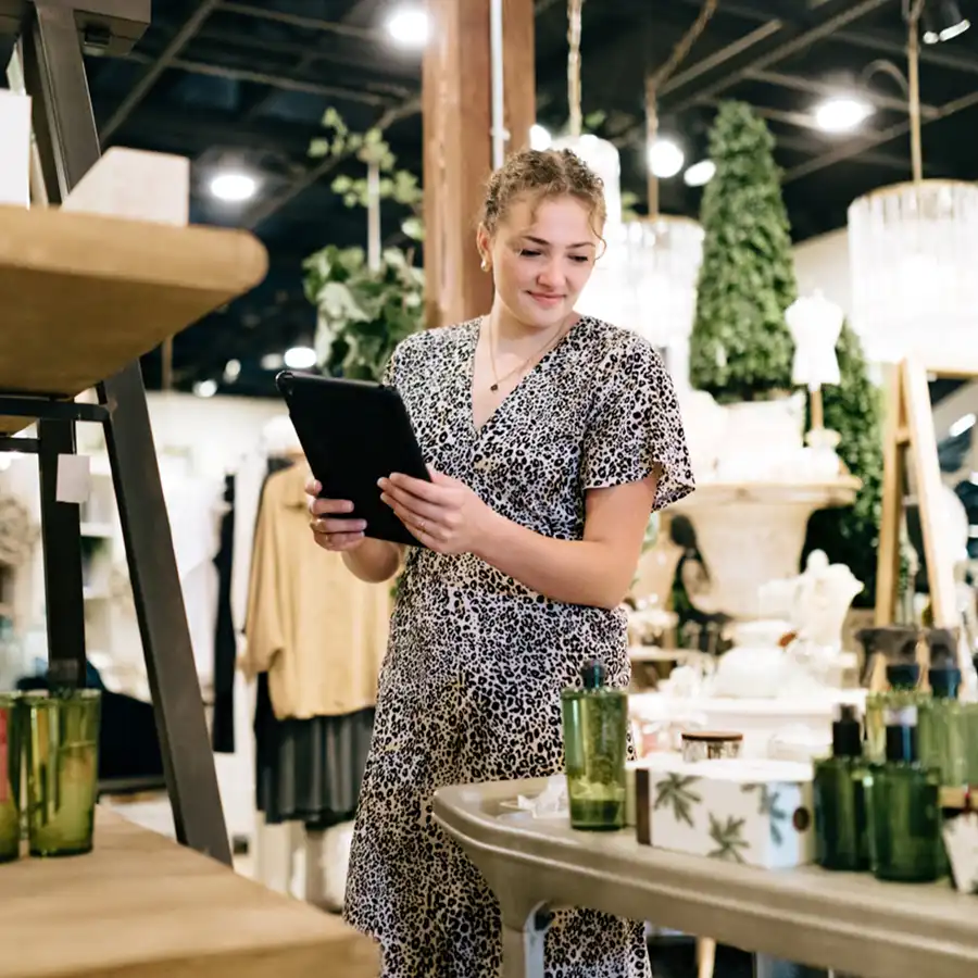 Associate conducting an inventory count at a home retail store.